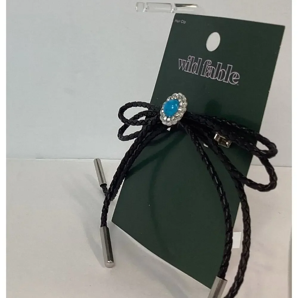 Black Bow Hair Clip with Blue Gem Accent Coquette Chic Accessory NEW Wild Fable